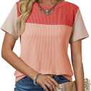 Dokotoo Womens Summer Tops 2026 Casual Color Block Womens T Shirts Loose Fit Crewneck Knitted Tops Trendy (M)