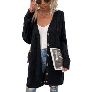 Womens Cardigan Long Sleeve Cable Knit Sweater Open Front Loose Outwear with Pocket (X-Large)