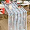 Artoid Mode Blue Snowflakes Merry Christmas Gauze Table Runner 120 Inch 10FT, Winter Stars Sheer Cheesecloth Dining Holiday Table Decor for Home Party (28" x 120")