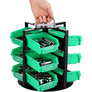 Geelin Rotating Storage Bins Tool Organizer 3 Tiers Hardware Crafts Small Parts, Nuts and Bolts, Revolving 12 Bins Storage for Workshop, Shed, Garage, Home(Green)