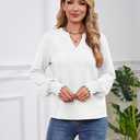 Womens Tops Dressy Casual Long Sleeve Shirts Loose V Neck Business Work Tunic Blouses (White, M)