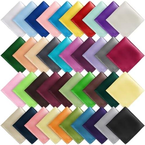 Newcotte 40 Pcs Pocket Squares for Men Assorted Solid Color Handkerchief Suit Pocket Handkerchief Soft Square Handy