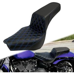 One-Piece Two-Up Seat Fit For Harley Softail 2018-2025 | Driver Passenger Seat Fits Standard FXST Slim FLSL Deluxe FLDE Street Bob FXBB FXBBS Heritage Classic FLHC, Blue Stitching