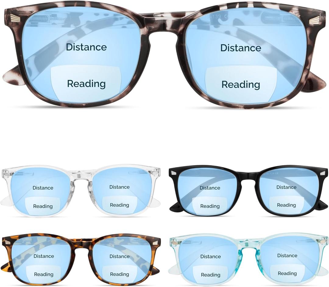 CCVOO 5 pack Reading Glasses for Women/Men, Bifocal, Progressive, Readers for Women/Men, Eye glasses, Blue Light Glasses (C1 Mix: Black, Leopard, Tortoise, Blue, Transparent - Bifocals)