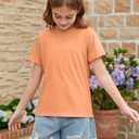 ZDC Girls Short Sleeve Shirts Crewneck T Shirts Kids Summer Tops Basic Tees 5-14 Years