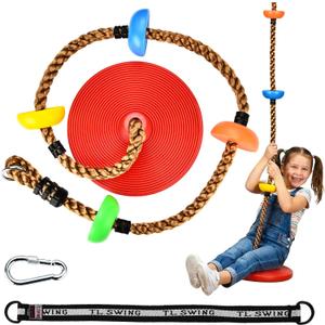 HeyZoo Tree Swing for Kids 330LB Capacity, Climbing Rope with Platforms and Disc Swing Seat Set Outdoor Backyard Playground Accessories with Carabiners and Thickened Strap, Red