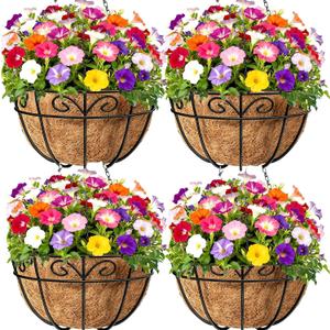 Amagabeli 4 Pack 14 Inch Metal Hanging Baskets Planter Outdoor Round Wire Hanging Basket for Plants with Coco Fiber Liners Chain Plant Holder for Garden Patio Deck Porch Plants Vegetables Flower Pots