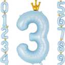 Crown Blue Number 3 Balloon 40 Inch, Big Large Foil Helium Number Balloons, Jumbo Giant Mylar Number 3 Balloons for 3 Third Birthday Party Decorations Supplies Anniversary Celebration
