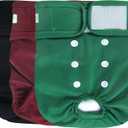 Wegreeco Washable Female Dog Diapers (Pack of 3) (Large (15"-17" Waist), Burgundy, Black, Jade)