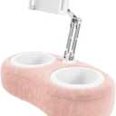 Lap Tablet Pillow Stand,Adjustable Aluminum Arm iPad Holder with Dual Snack Bowls,360 Rotating Clip for 4.7-13" Kindle,Phone,Tablet.Ideal for Hands-Free Reading and Relaxation on Bed & Sofa (Peach)