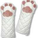Cat Paw Oven Mitts, Thick, and Heat Resistant (White, Set of 2)