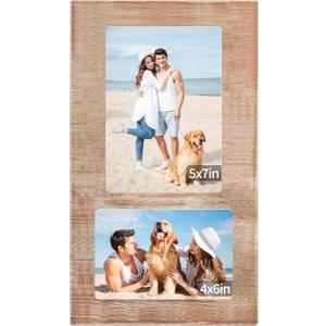 YESKAY 4x6 and 5x7 Collage Picture Frame - 2 Opening Picture Frames Rustic Brown Wood Frame with Real Glass,Display 4 by 6 and 5 by 7 Photo Frames Wall Decor or Tabletop 1 Pack
