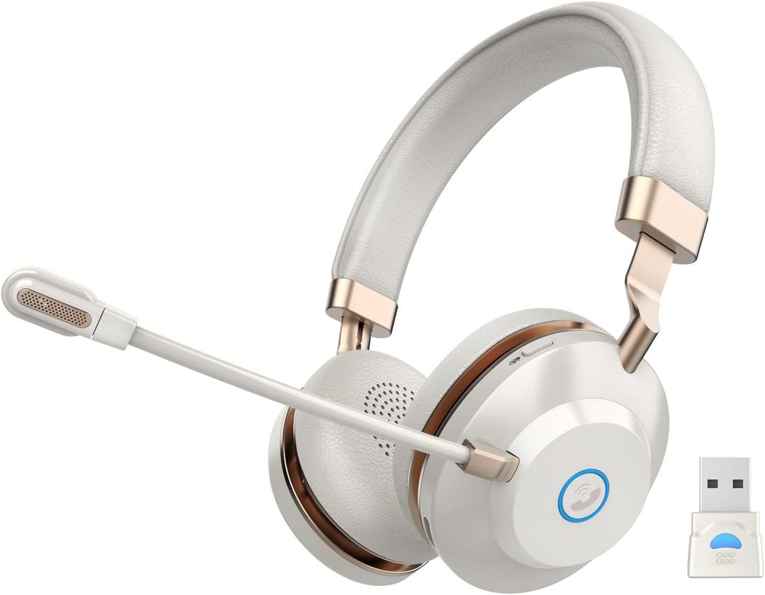 Wireless Headset with Mic for Work, Bluetooth Headset with AI Noise Cancelling Mic for Clear Calls, Bluetooth V5.3 Headphones with Mic Mute & USB Dongle for Computer/Phone/Office/Call Center