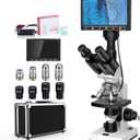 Microscope for Adults with 40X-2500X Magnification, Lab Trinocular Compound Microscope with Thermostat Stage, 7'' LCD Screen, Built-in 5MP Camera for Lab School (Constant Temperature)
