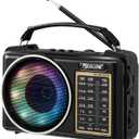 Gelielim Portable Radio AM FM Shortwave, Small Retro Vintage Radio Bluetooth Speaker with Ambient Light, Strong Reception,Rechargeable Battery Powered &Solar Recharged, USB/TF Card Input (Black)