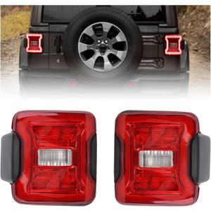 Red LED Tail Lights Left and Right, Fit for Jeep Wrangler JL 2018-2024 with Blind Spot Plug and Bracket, Replace WM-JLT01RB