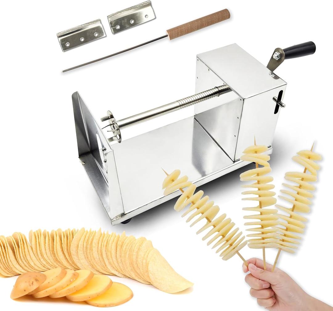 Tornado Potato Spiral Cutter Stainless Steel Spud Twisted Potato Chips Slicer French Fry Graters Cortador de Papas en Espiral Tornado for Potatoes Carrots Cucumbers Vegetable