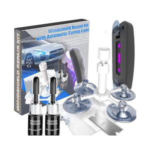 BLUTOKS Windshield Repair Kit, 2 PCS Windshield Crack Repair Kit with Suction Cup Curing Light, Automotive Nano Fluid Vehicle Windscreen Tool, Glass Repair Kit for Chips and Cracks
