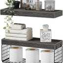 QEEIG Bathroom Shelves Over Toilet - Wall Mounted Floating Shelves Toilet Paper Storage Small Farmhouse Decor Shelf 16 inch Set of 2, Grey (019-GY2)