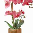 Pink Orchid Artificial Flowers Real Touch Indoor Orchid Plants with Gold Ceramic Vase for Dining Table Decor Centerpiece Home Decoration
