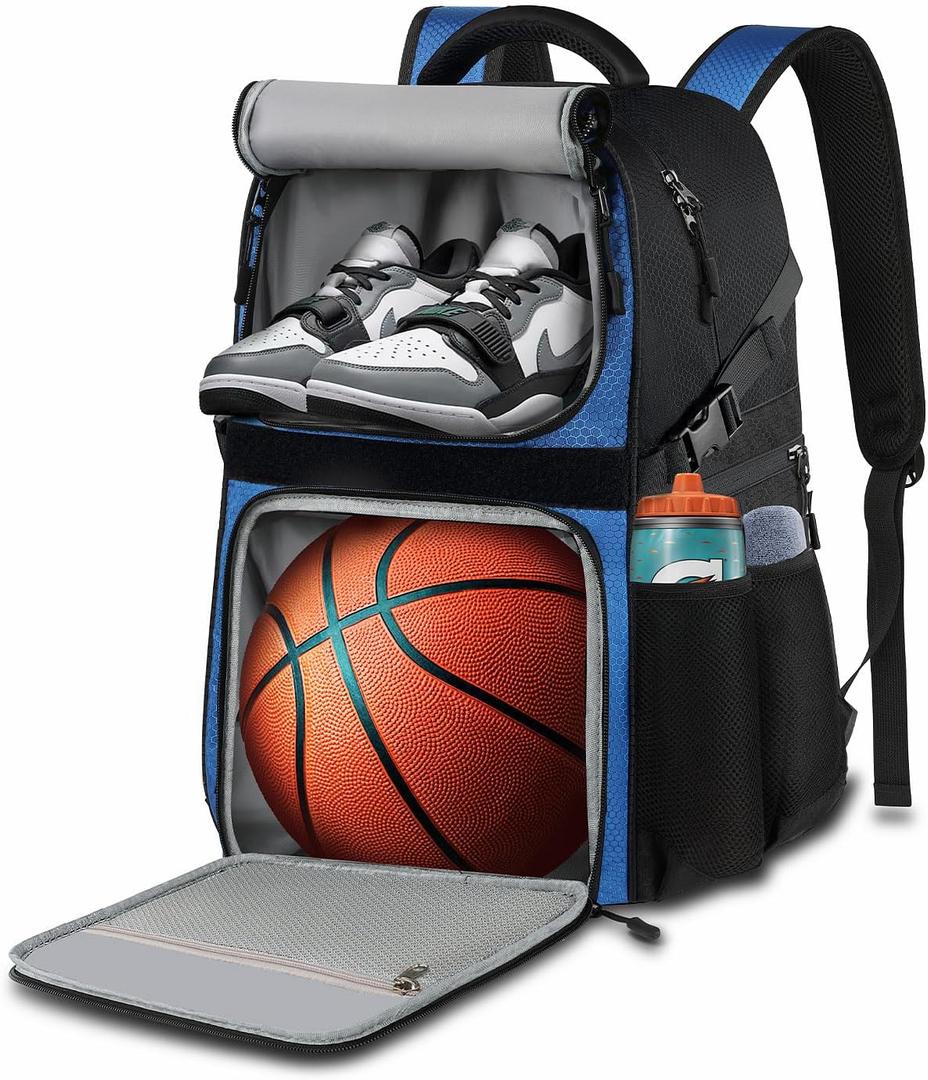 LOINTET Basketball Bag Backpack with Ball Holder Shoes Compartment, Large Basketball Accessories Sports Bag (Blue)