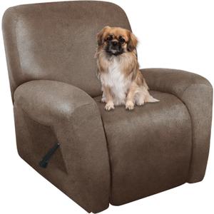 Recliner Chair Covers Leather Like, 4 Pieces Lazy Boy Recliner Cover, Furniture Protector - Washable Soft Sofa Slipcover for Pets Kids (Brown) (1 Seater)