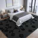 Maxsoft 4x6 Area Rugs for Living Room, Modern Washable Memory Foam Rug for Bedroom, Dark Grey Floral Thickened Minimalist Rugs Non Slip Indoor Carpet for Boys Girls Adults Dorm Nursery Home Decor
