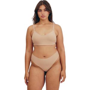 Organic Basics Womens Naked Ribbed Thong Underwear, Hazelnut, X-Small