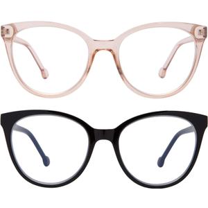 Madison Avenue 2 Pack Blue Light Blocking Glasses Oversized Cat Eye Blue Light Glasses for Women,Spring Hinges Anti Blue Ray Eyesatrain Computer Eyeglasses(Brown/Black)