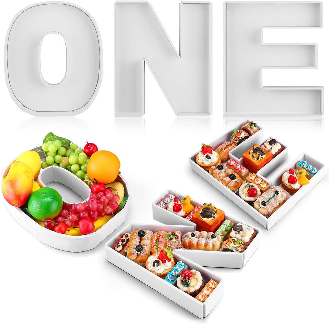 3 Pcs Large Charcuterie Letter 12'' Fillable Tray Charcuterie Box DIY Cardboard Letter Trays for Food 1st 2nd Birthday Anniversary Baby Shower Party Dessert Table(One)