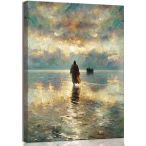 Framed Jesus Pictures for Wall God Canvas Wall Art Jesus Walking on Water Paintings print for Living Room Christian Art Decor Religious Posters Ready to Hang 24x36Inches