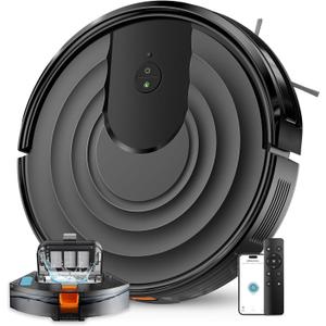 Robot Vacuum and Mop Combo 5000Pa 650mL 2 in 1 Mopping Robot Vacuum Cleaner Schedule WiFi/Alexa/App Smart Self-Charging Robotic Vacuum Ultra-Slim Quiet Tangle-Free Ideal for Hard Floor Pet Hair Carpet (Black)