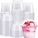 Alaeseje 100 Pack 8oz Disposable Clear Plastic Cups with Dome Lids(Hole in the Lid),PET Dessert Cups,Disposable Snack Bowls for Ice Cream,Cake,Fruit,Parfait, Pudding and Jello Shot