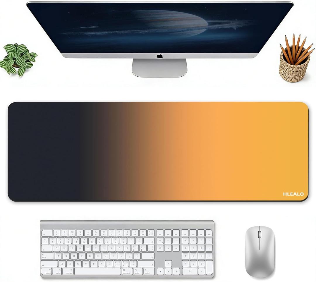 Large Gaming Mouse Pad 31.5 x 11.8 in, Extended Desk Mat for Keyboard and Mouse, Non-Slip Rubber Base, Smooth Waterproof Surface, Stitched Edges, Black Mousepad for Office & Home,Black-Yellow