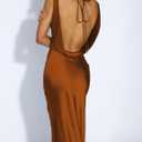 Women's 2025 Summer Satin Backless Elegant Dress for Wedding Guest Silk Sleeveless Cowl Neck Party Formal Maxi Dresses (M)