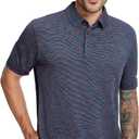 MICHEL ROUEN Mens Polo Shirts Heather Jacquard/Print/Striped Performance Moisture-Wicking Casual Collared Golf Shirts for Men (L)