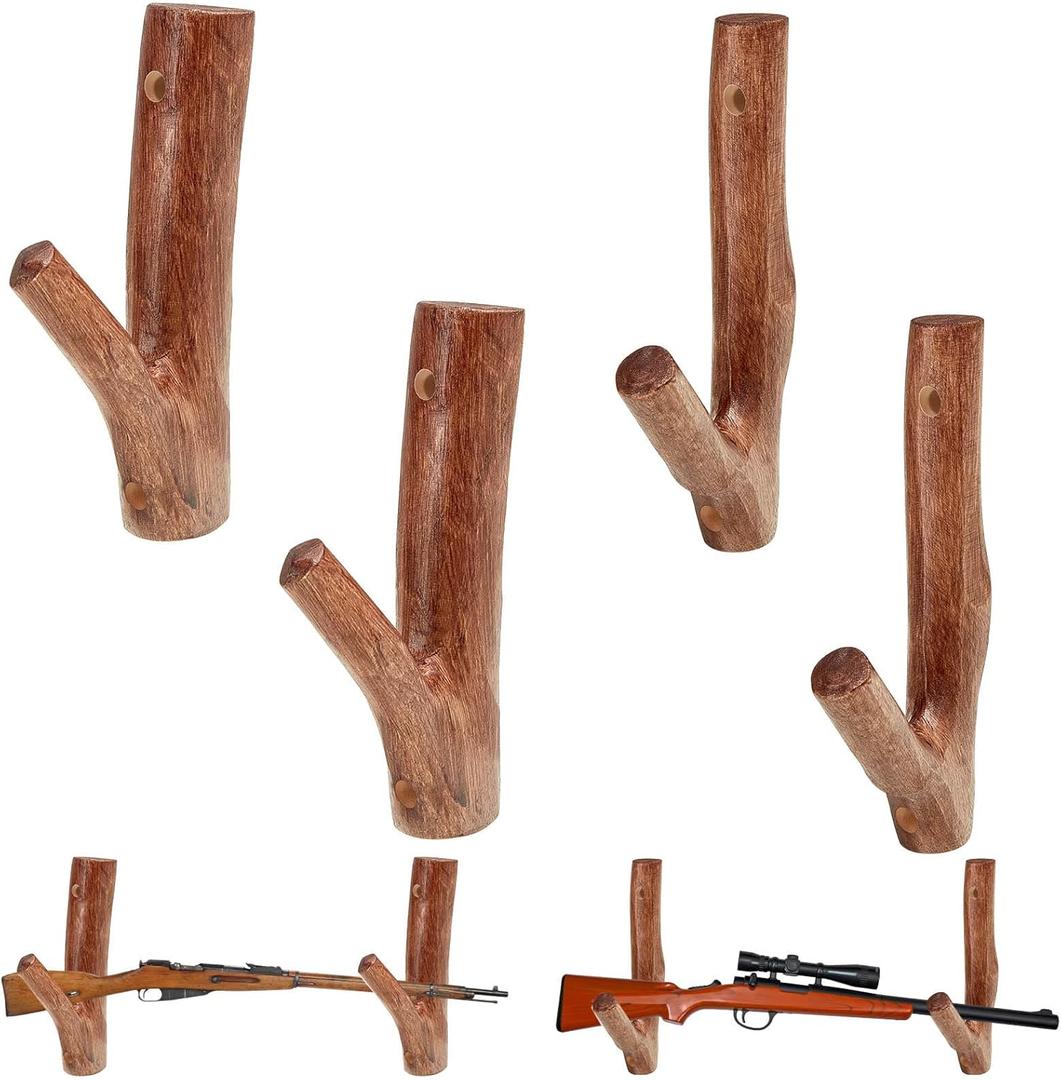 Wenqik Gun Rack Wall Mount Gun Hanger for Wall Natural Hardwood Handmade Hook for Wall with Pre Drilled Holes and Hardware Bow Horizontal Hanger Archery for Storage Display Home