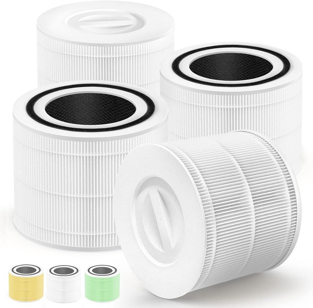 Core 300 Replacement Filter Compatible with LEVOIT Core 300, 300S, P350 Vortex, Core 300S Filter with 3-in-1 H13 True HEPA, 4-Pack Core 300-RF Filters, White