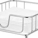 Napkin Holder for Table, Napkin Holders for Paper Napkins, Flat Metal Black Napkin Holders for Kitchen & Dining Table, 6.9" x 6.9" x 2.2" Inside Size (Chrome) (Luncheon)