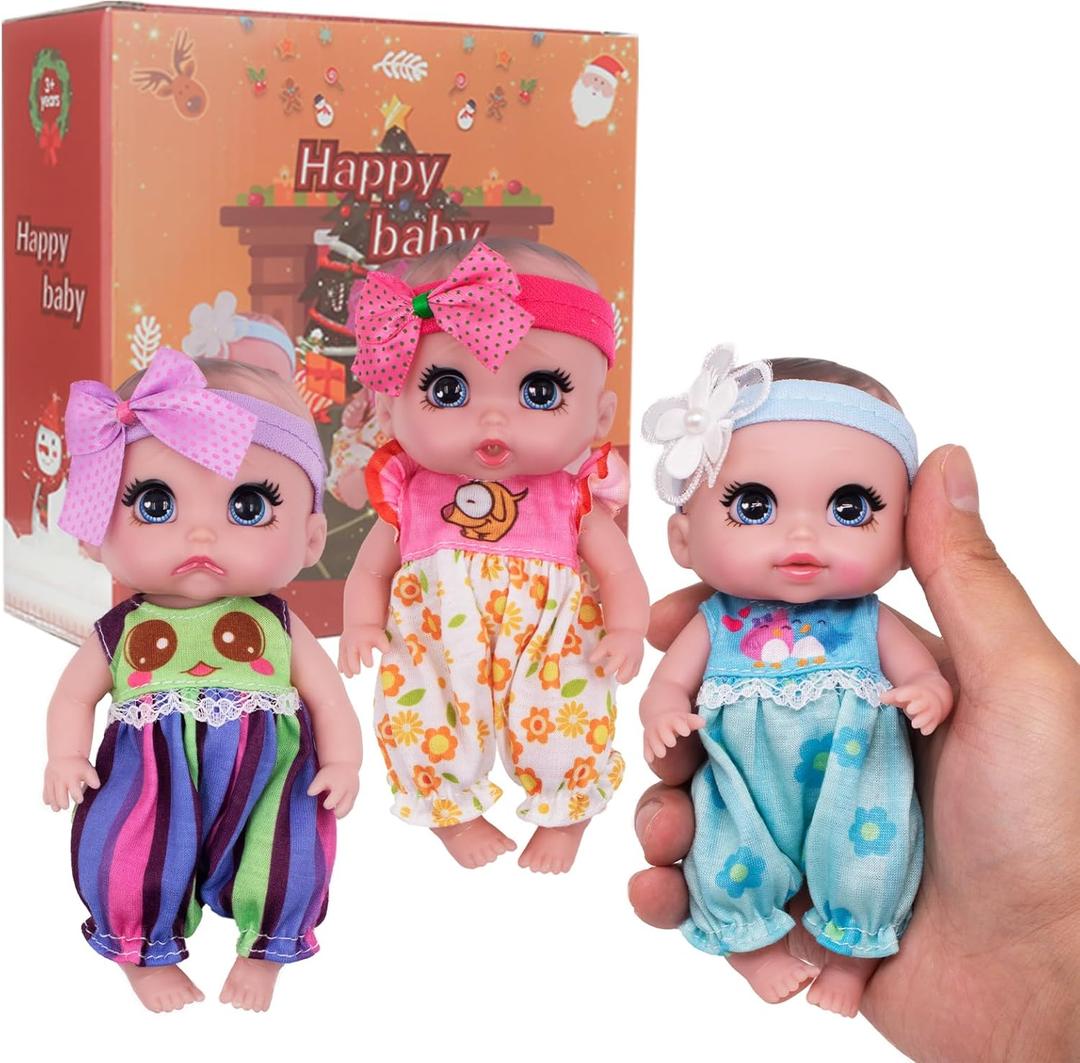 6" Cute Small Baby Doll Newborn Baby All Vinyl Reborn Baby Dolls for Girls Swivel Mini Dolls 16 cm Crying Baby DIY Toys for Ages 3 (Yellow)