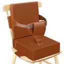 Toddler Booster Seat for Dining Table Kitchen Chair, Waterproof Non-Slip with Backrest & Adjustable Straps, Portable PU Travel Baby Kids Booster Seat Cushion (Dark Brown)