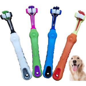 TIHOOD Three Sided Pet Toothbrush Dog Brush Addition Bad Breath Tartar Teeth Care Dog Cat Cleaning Mouth (Blue,Orange,purplr and White)