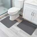 Bathroom Rugs Set 2 Pieces,Thin Bathroom Mats,Toilet Rugs,Quick Dry,Non-Slip,Machine Washable,Low Pile,Absorbent Bath Mats,Shower,Sink,Home Decor Accessories.Dark Grey,1'5"x2'3"+1'8"x2" U Shape