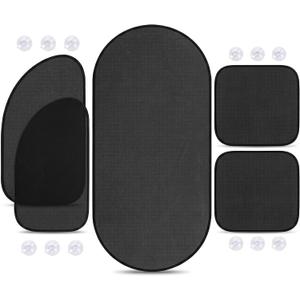 Fiknonk 5 PCS Car Window Sun Shade Set, Mesh Heat Insulation Cover with Suction Cups, Privacy Protection Shade for Front Rear Side Windows, Universal for Most Cars, Trucks, SUVs (Black)