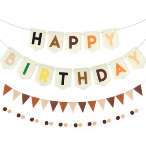 Bohemian Happy Birthday Banner Decorations: LOTOFUN Felt Bunting Birthday Party Decoration Banners - Reusable Khaki Boys Girls Felt Fabric Happy Birthday Garland Decor for Mantel Window Door