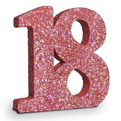 Eploger 18th Birthday Becorations for Girls,Rose Gold Glitter Number 18 Sign Birthday Centerpiece,Number 18 Table Topper
