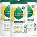 Seventh Generation Multi Surface Wipes, Pack of 3, for all purpose cleaning, lemon zest scent with 100% essential oils and botanical ingredients, 70 ct each