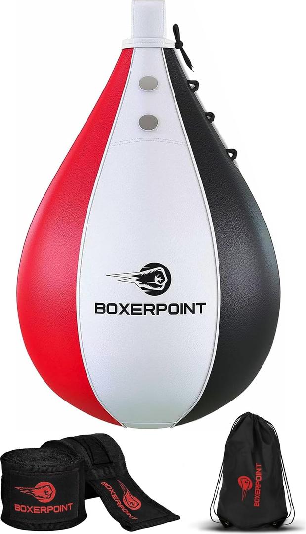 BOXERPOINT Speed Bag for Boxing - Durable PU Leather Punching Bag for Adults - Anti-Leak Boxing Bags Home Gym Training Equipment, Portable Heavy Bags - Large Reflex Ball, Indoor & Outdoor (Medium, Tricolor)