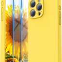 SURPHY Designed for iPhone 15 Pro Max Case with Screen Protector and Lanyard, Phone Strap and Liquid Silicone Phone Case (Camera Protective & Soft Microfiber Lining) 6.7 inch 2023, Sunshine