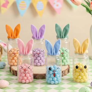 6 Pack 13.5oz Easter Candy Jars with Bunny Ear Lids Clear Plastic Easter Bunny Containers Food Storage Canister for Classroom Gift Basket Stuffers Party Tea Cookie Decoration